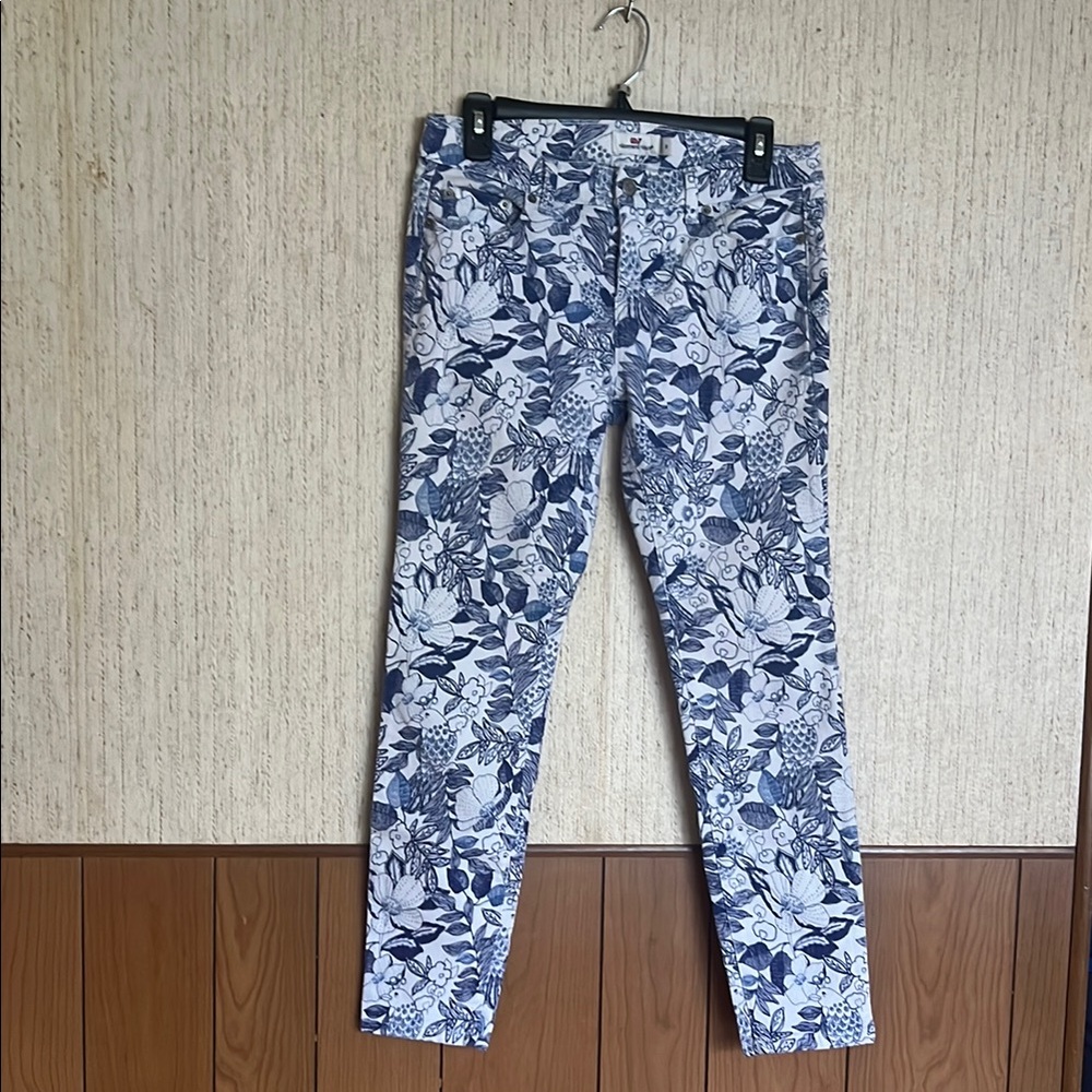 Vineyard Vines Navy and White Floral Skinny Pants